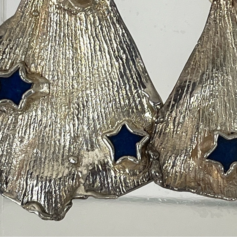 Vintage 80s Silver Blue Lapis Star Earrings - Picture 4 of 8